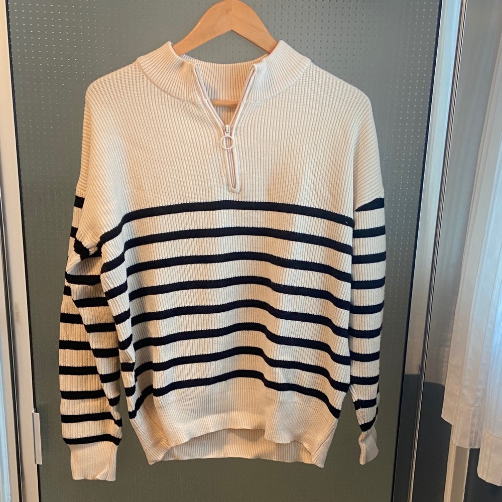 Cream and Black Striped Sweater